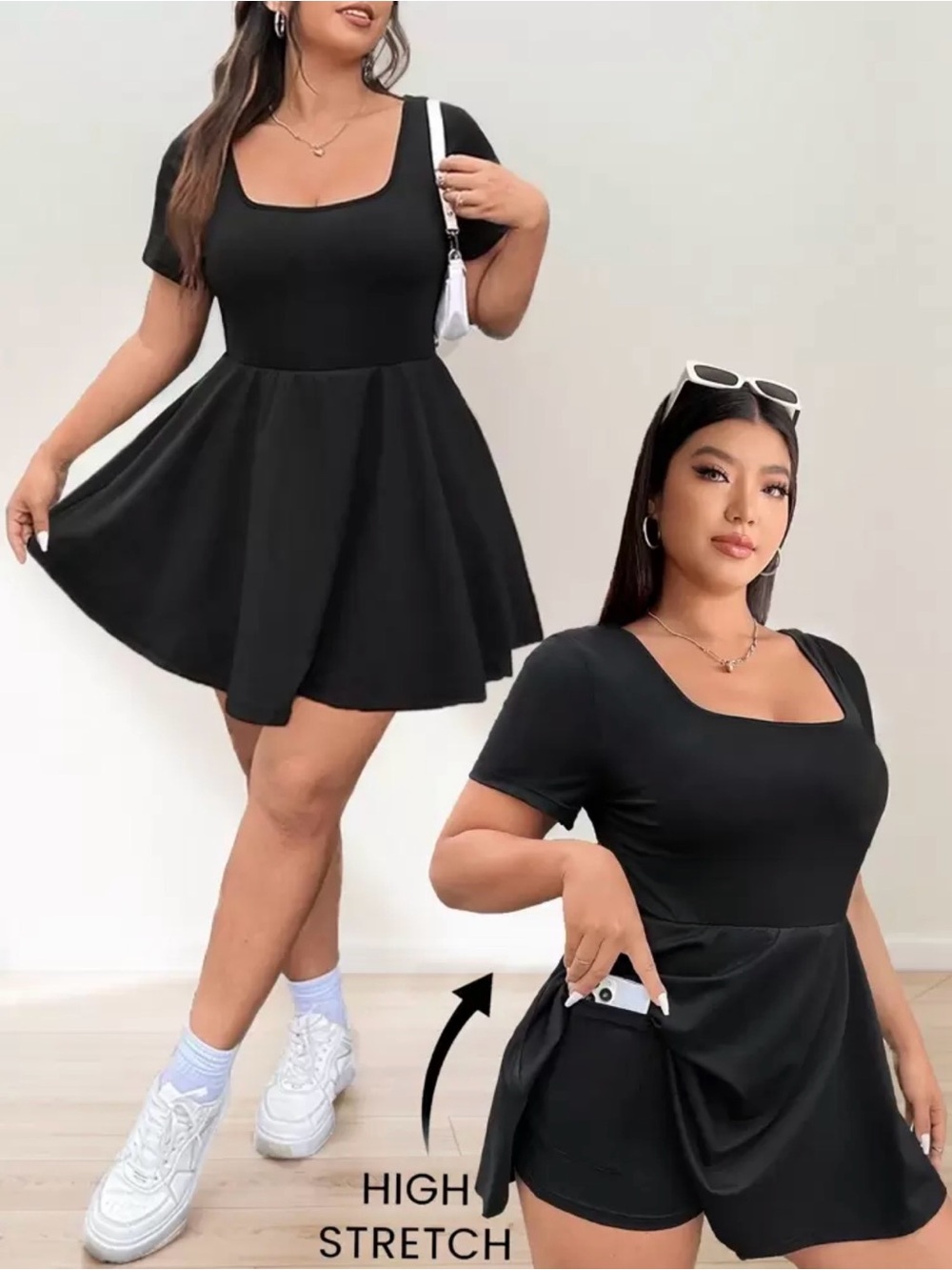 SHEIN Black Short Sleeve Square Neck Mini Dress